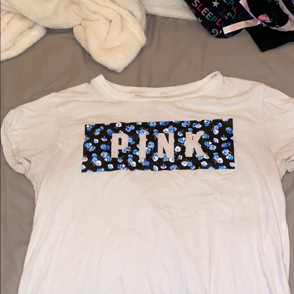 PINK Victoria’s Secret T shirt. Blue/Black/white.